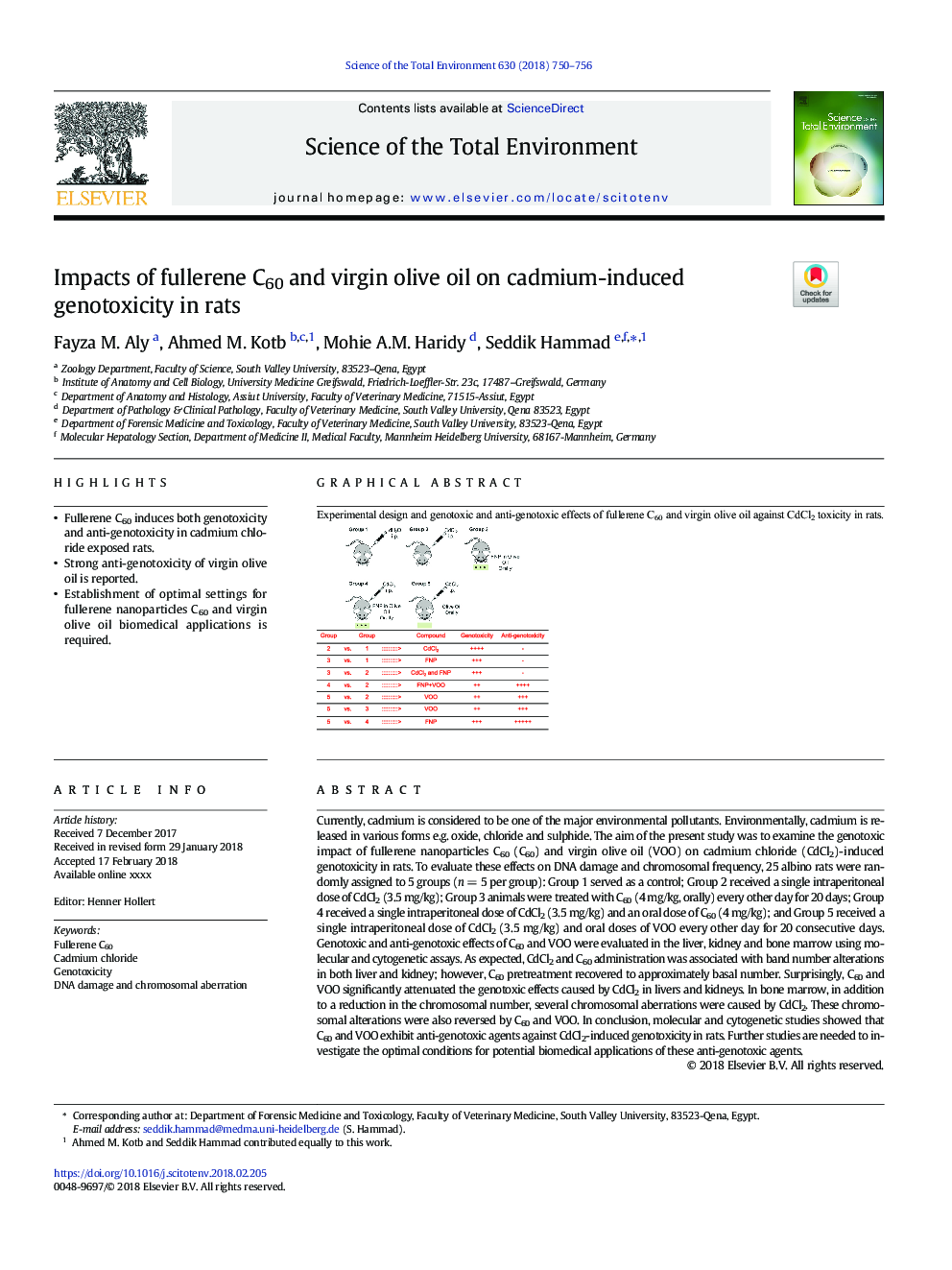 Impacts of fullerene C60 and virgin olive oil on cadmium-induced genotoxicity in rats