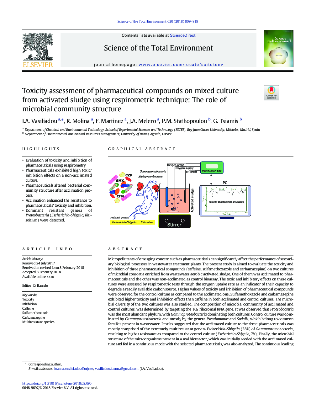 ارزیابی مسمومیت ترکیبات دارویی در کشت مخلوط از لجن فعال با استفاده از روش تنفسی: نقش ساختار جامعه میکروبی 