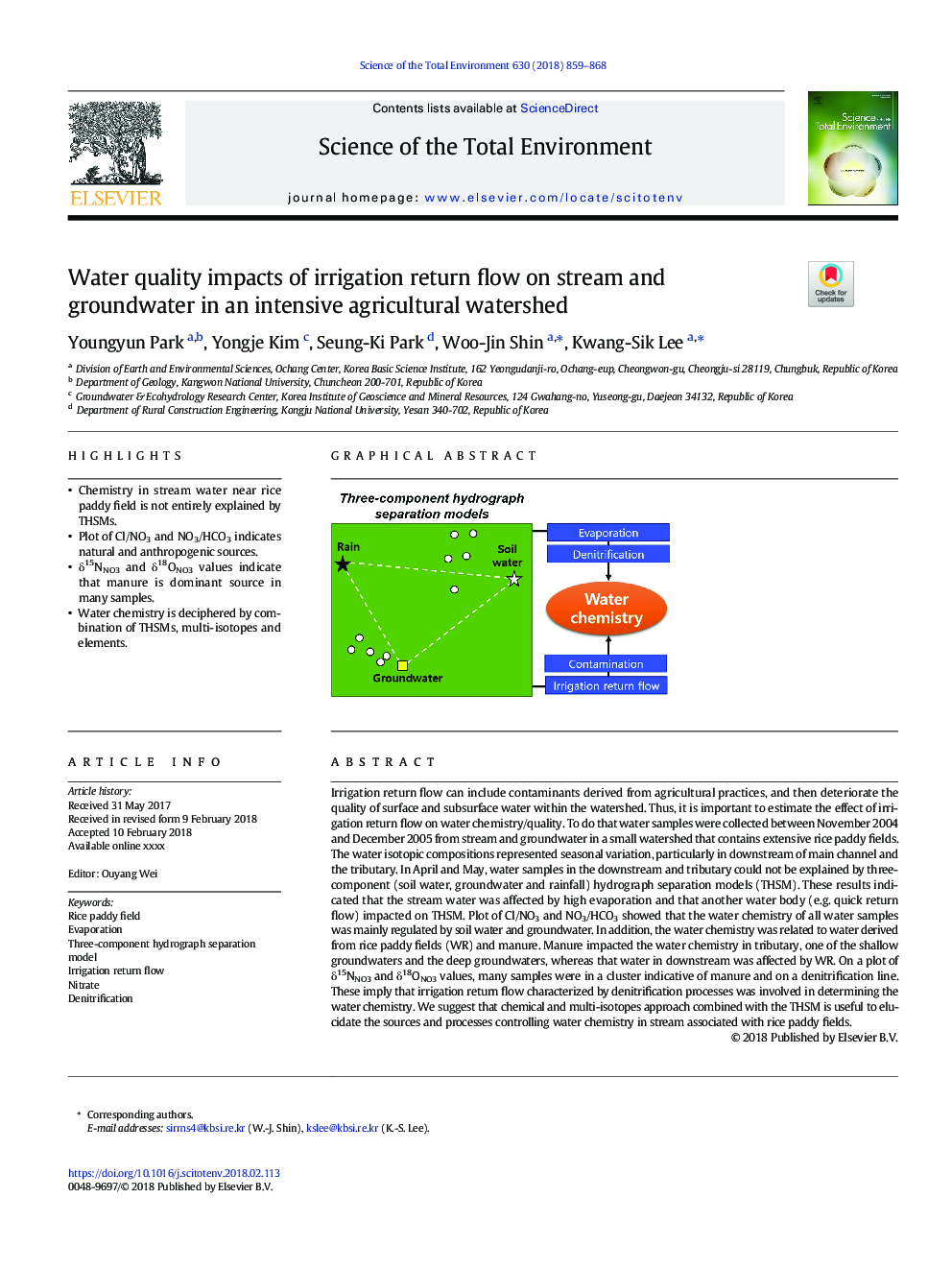 Water quality impacts of irrigation return flow on stream and groundwater in an intensive agricultural watershed