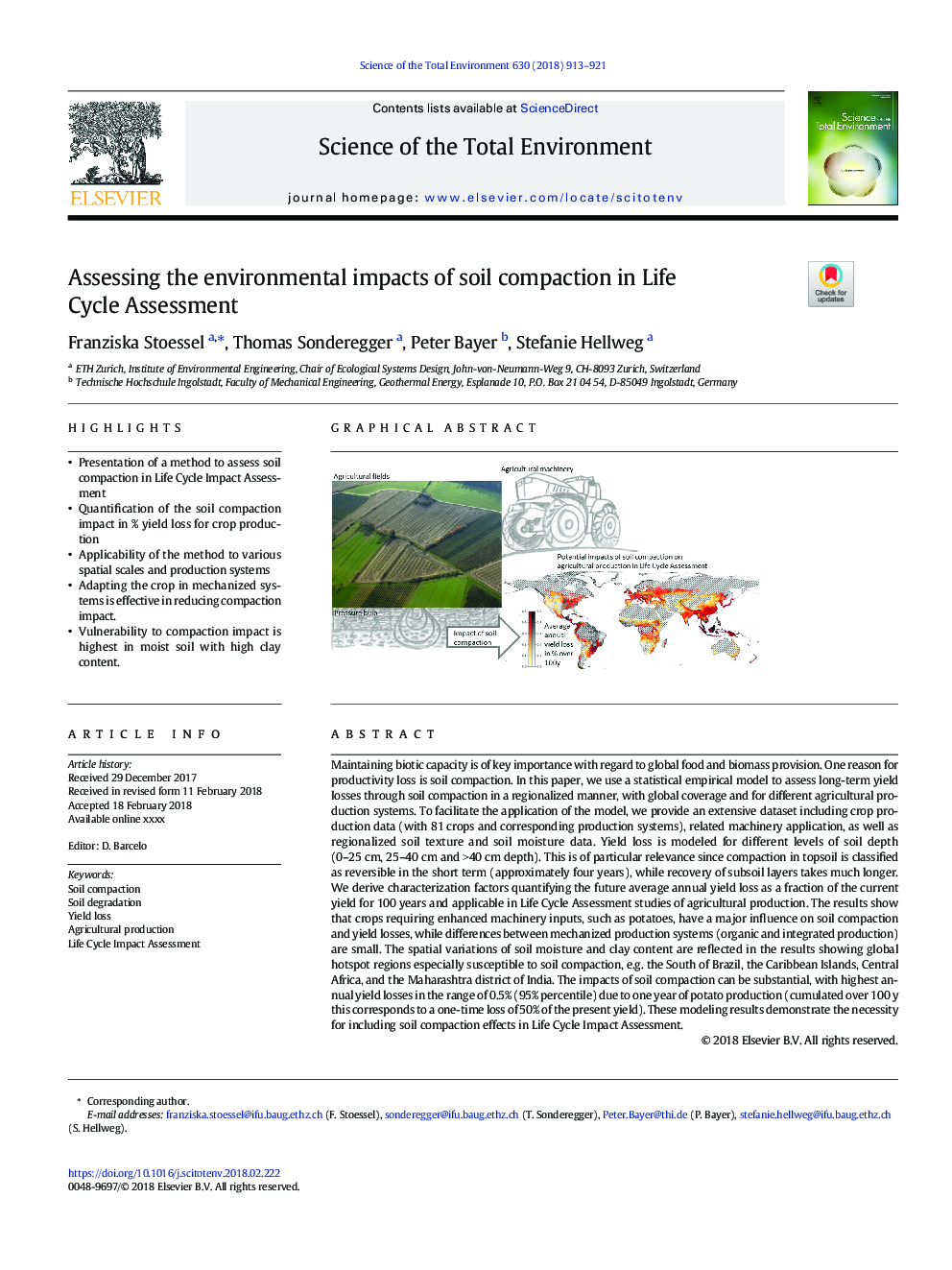 ارزیابی اثرات زیست محیطی فشردگی خاک در ارزیابی چرخه زندگی 