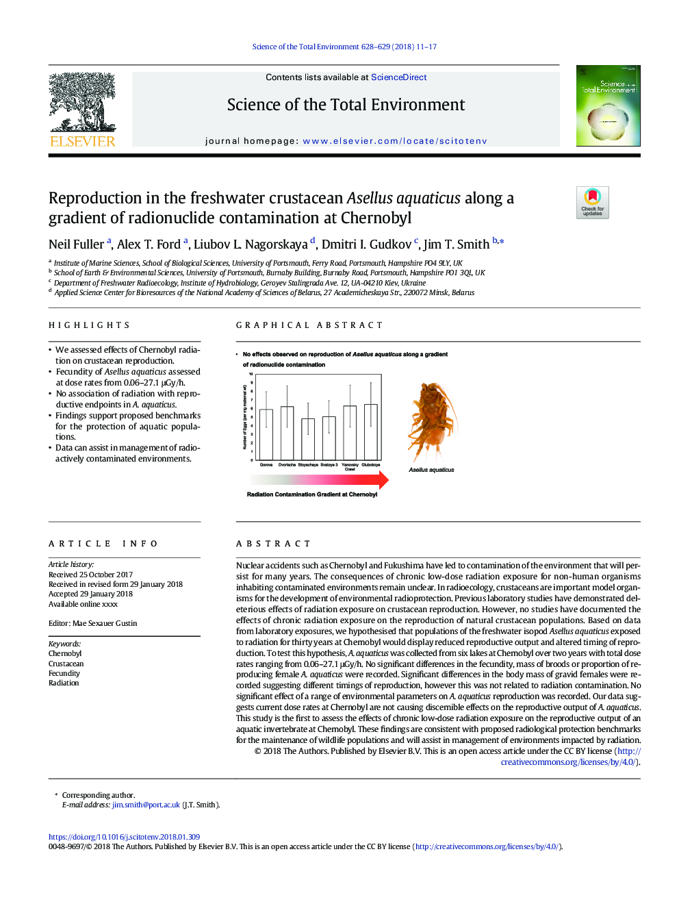 Reproduction in the freshwater crustacean Asellus aquaticus along a gradient of radionuclide contamination at Chernobyl