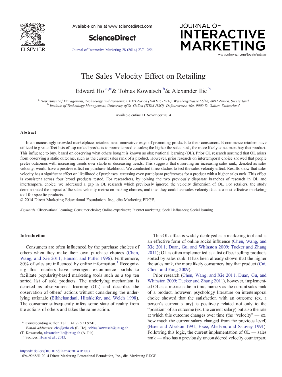 The Sales Velocity Effect on Retailing