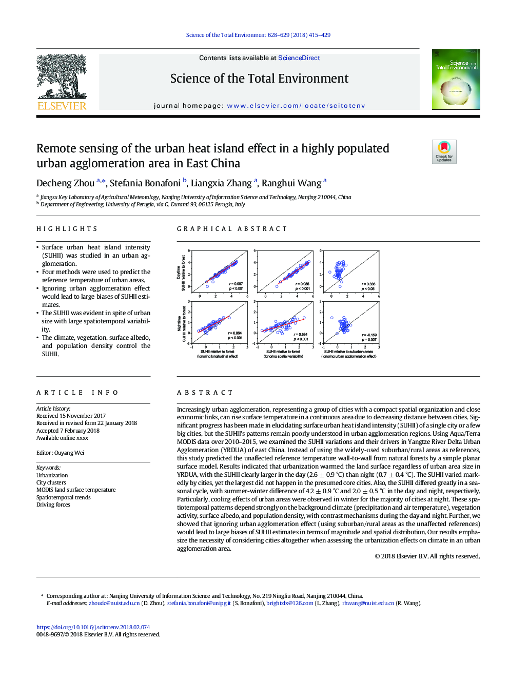 Remote sensing of the urban heat island effect in a highly populated urban agglomeration area in East China