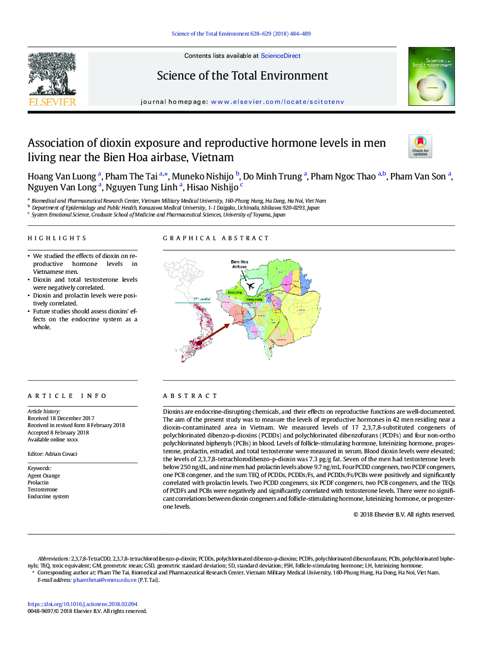 Association of dioxin exposure and reproductive hormone levels in men living near the Bien Hoa airbase, Vietnam