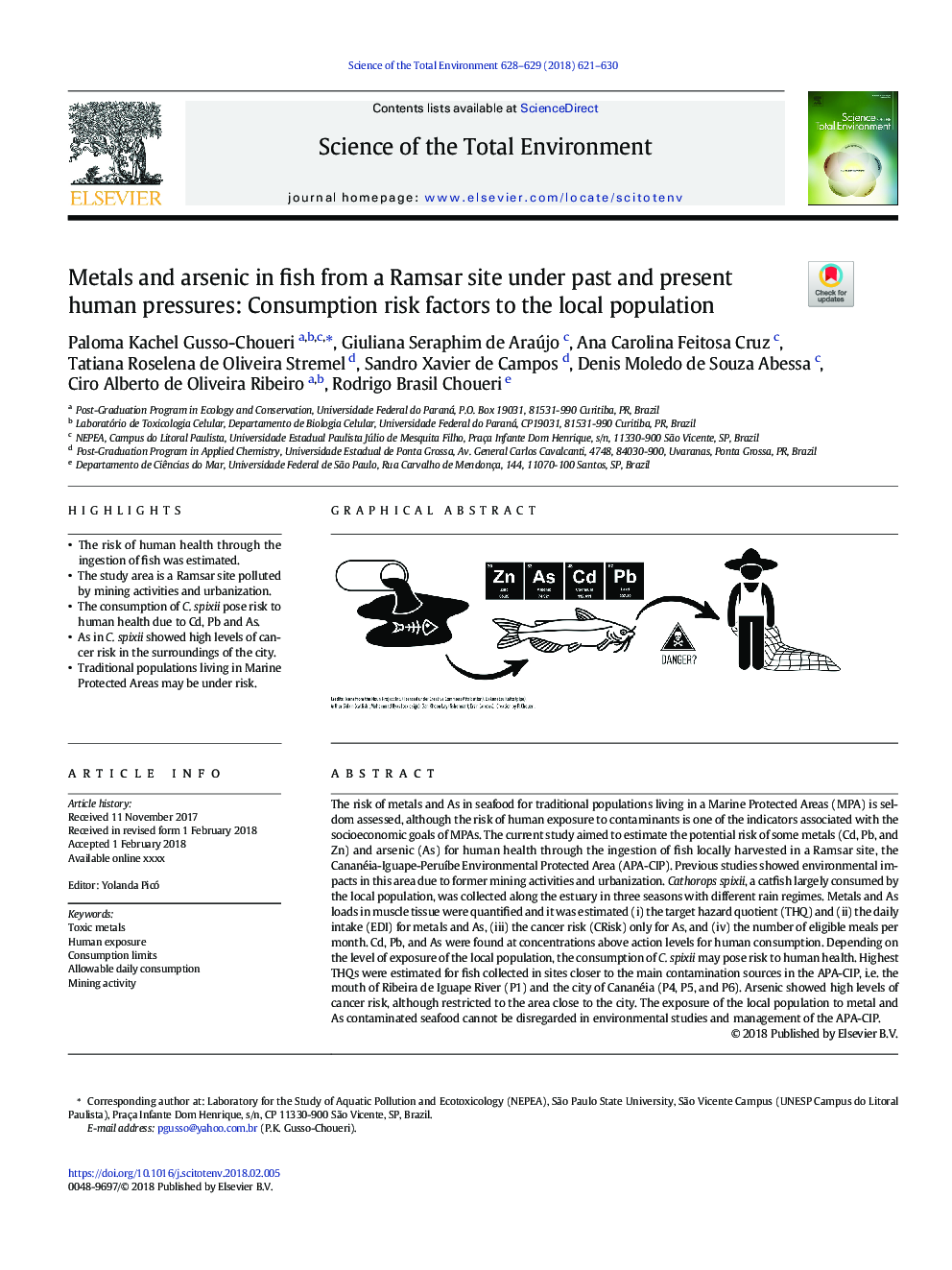 Metals and arsenic in fish from a Ramsar site under past and present human pressures: Consumption risk factors to the local population