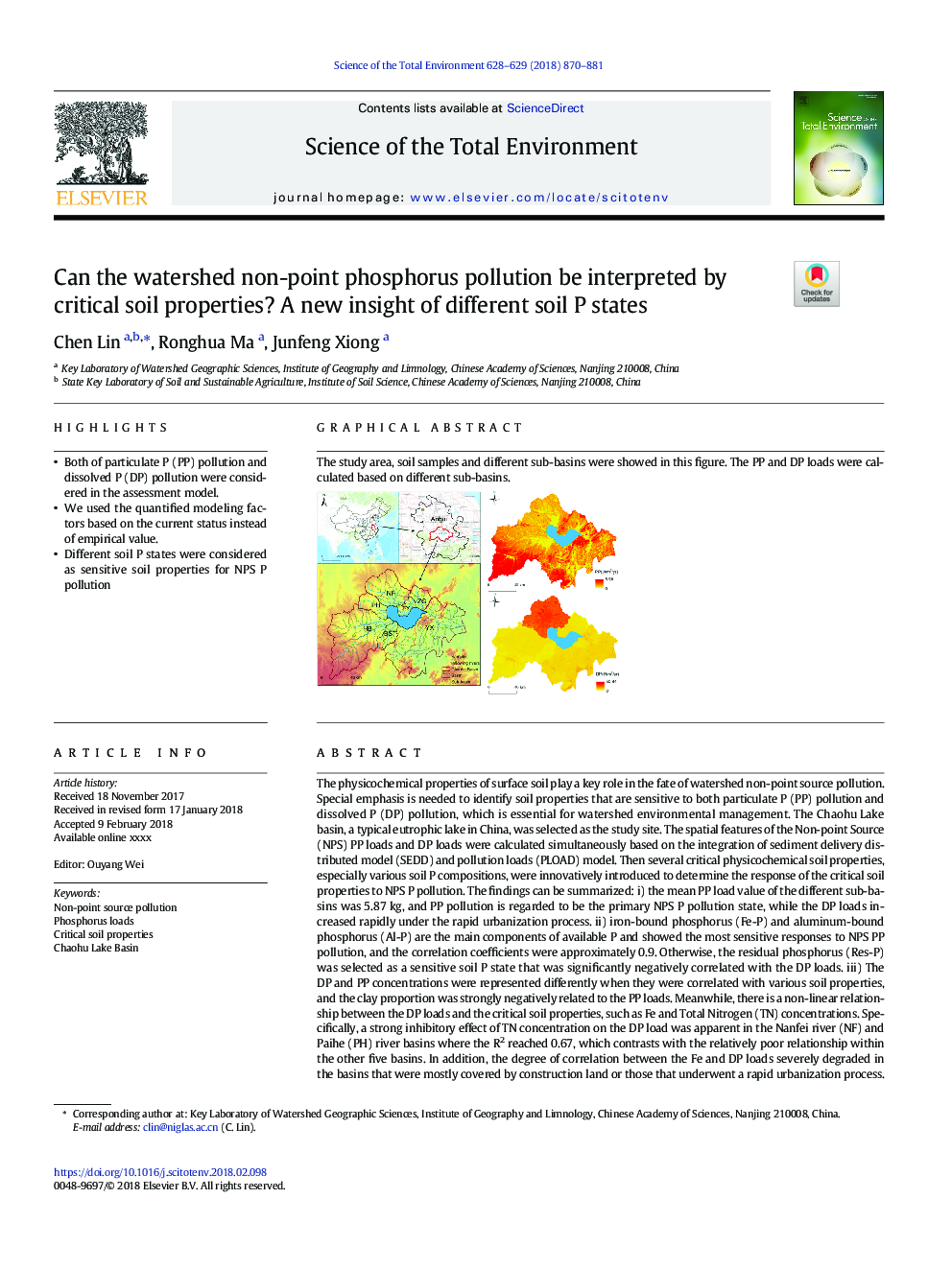 Can the watershed non-point phosphorus pollution be interpreted by critical soil properties? A new insight of different soil P states