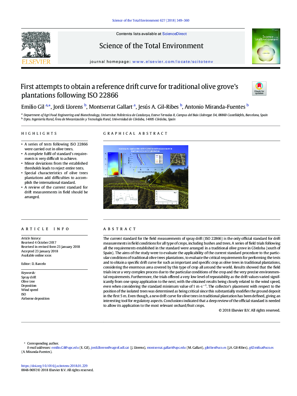 First attempts to obtain a reference drift curve for traditional olive grove's plantations following ISO 22866