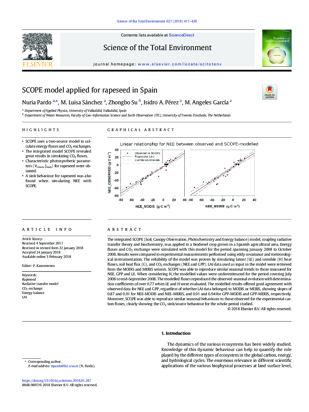 SCOPE model applied for rapeseed in Spain