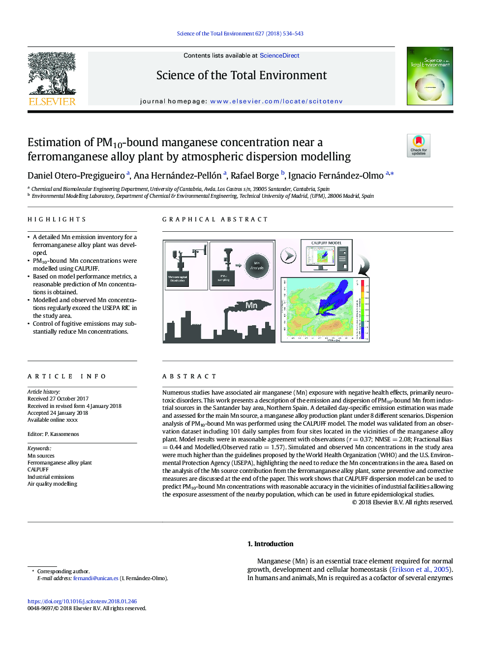 Estimation of PM10-bound manganese concentration near a ferromanganese alloy plant by atmospheric dispersion modelling