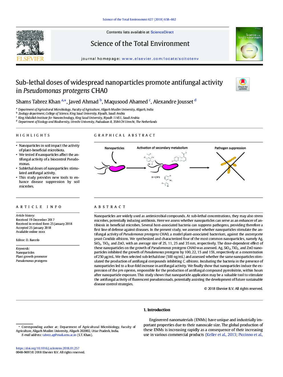 Sub-lethal doses of widespread nanoparticles promote antifungal activity in Pseudomonas protegens CHA0