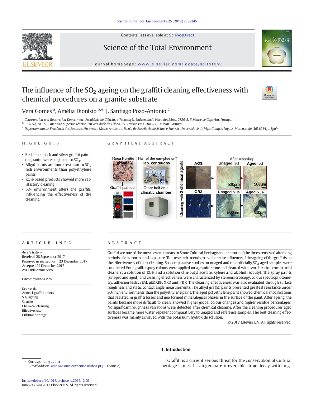 The influence of the SO2 ageing on the graffiti cleaning effectiveness with chemical procedures on a granite substrate