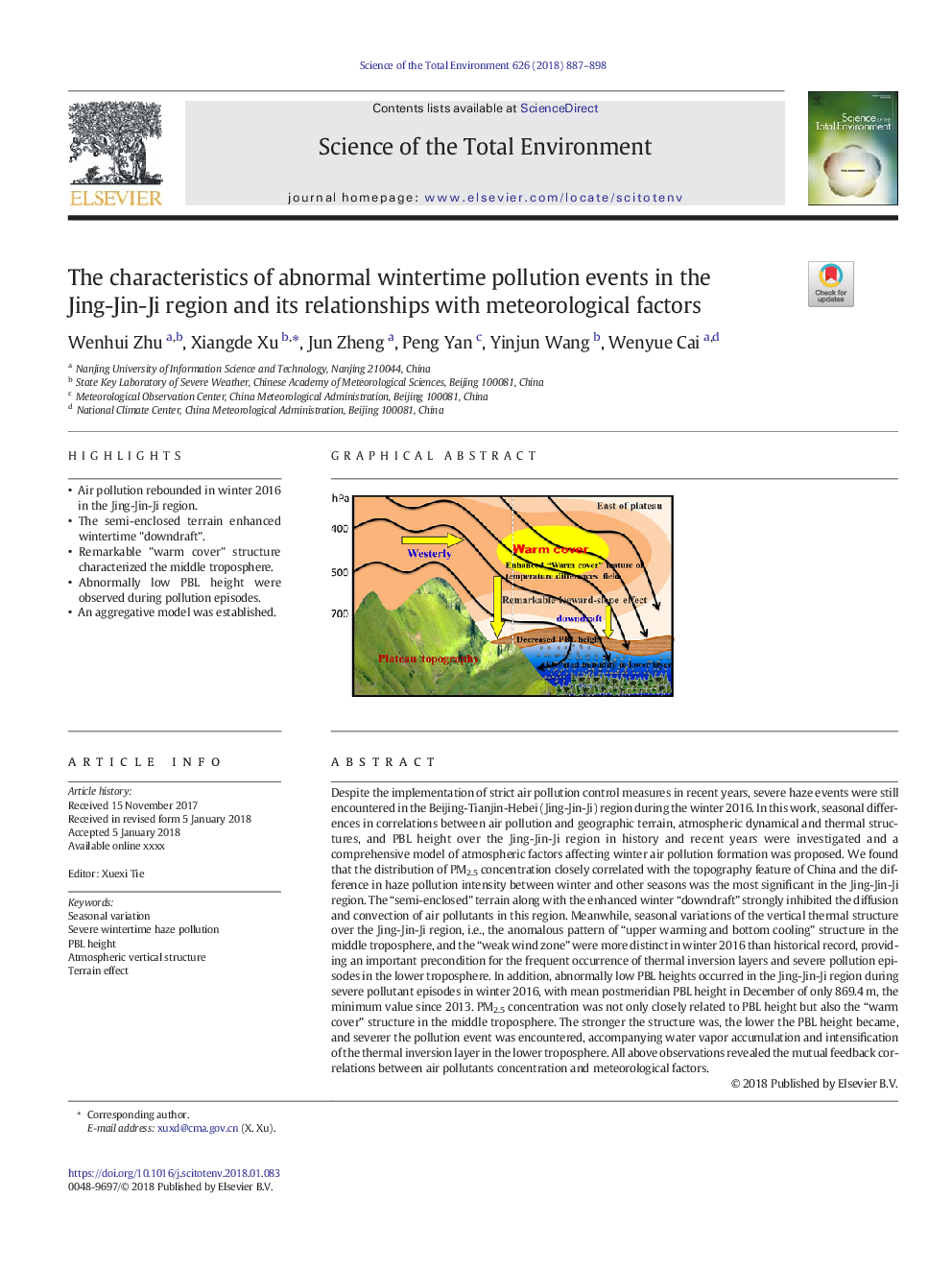 The characteristics of abnormal wintertime pollution events in the Jing-Jin-Ji region and its relationships with meteorological factors