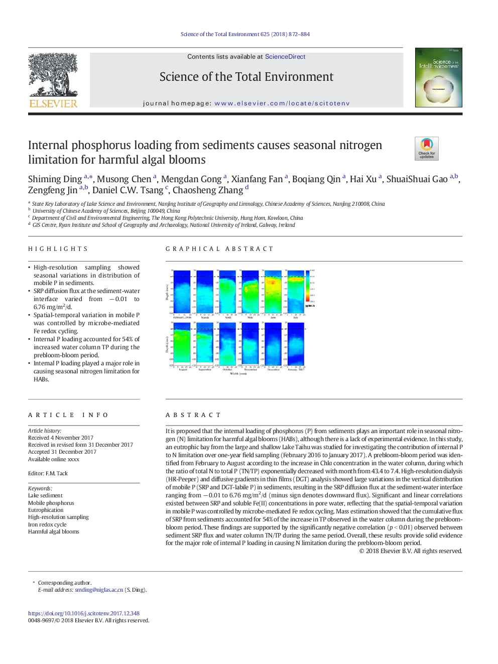 Internal phosphorus loading from sediments causes seasonal nitrogen limitation for harmful algal blooms