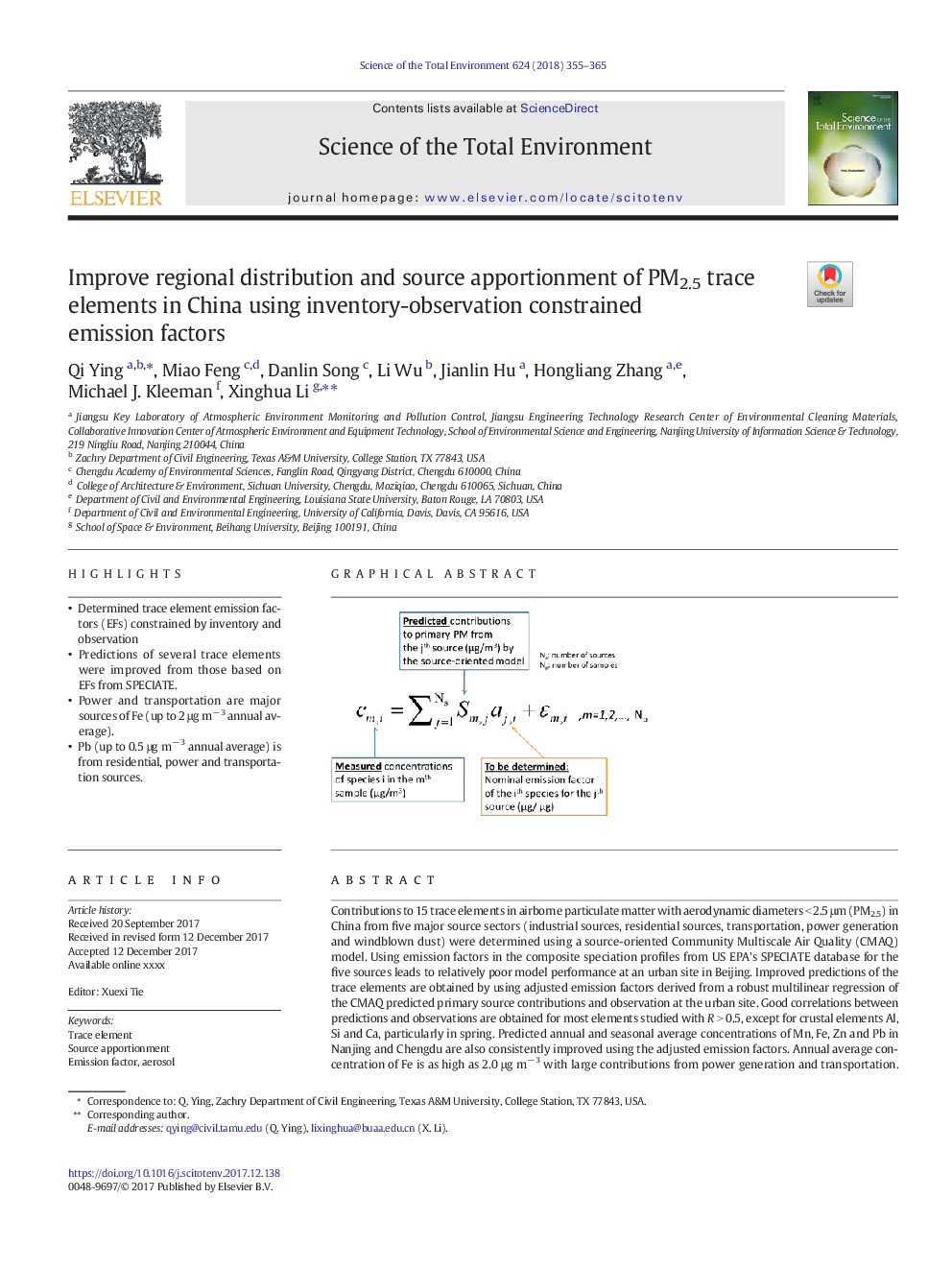 Improve regional distribution and source apportionment of PM2.5 trace elements in China using inventory-observation constrained emission factors