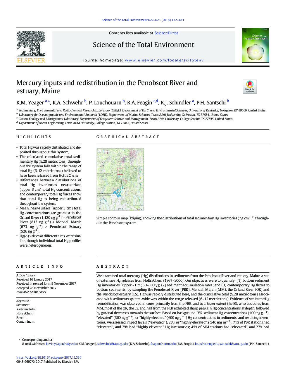 Mercury inputs and redistribution in the Penobscot River and estuary, Maine