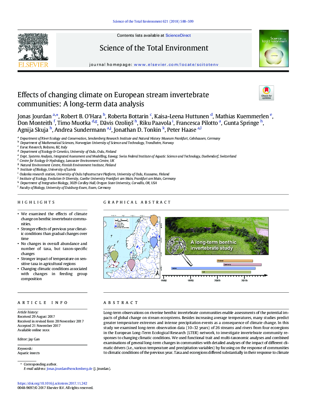 Effects of changing climate on European stream invertebrate communities: A long-term data analysis