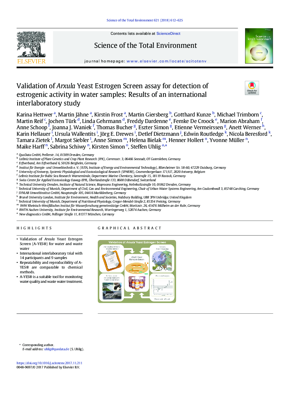 اعتبار سنجی صفحه نمایش استروئید بید آرگوسولا برای تشخیص فعالیت استروژنیک در نمونه های آب: نتایج یک مطالعه بین آزمایشگاهی بین المللی 