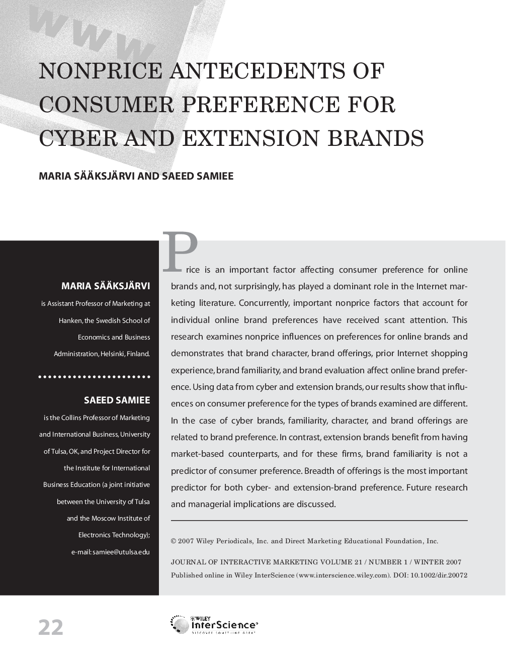 Nonprice antecedents of consumer preference for cyber and extension brands