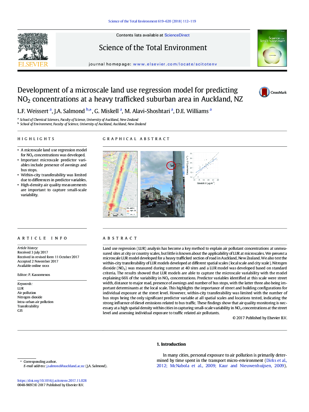 Development of a microscale land use regression model for predicting NO2 concentrations at a heavy trafficked suburban area in Auckland, NZ