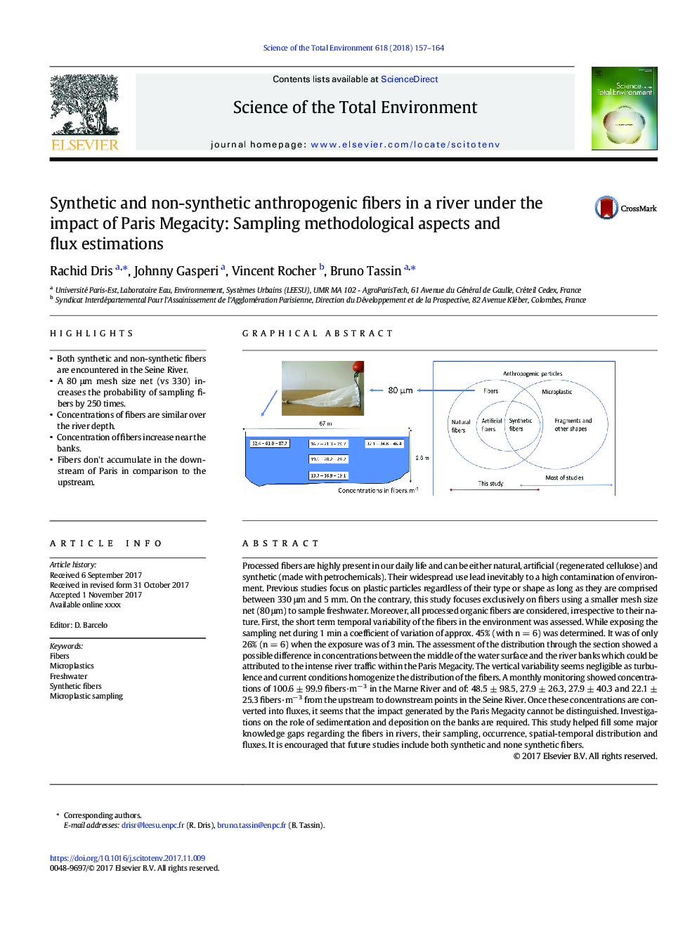 Synthetic and non-synthetic anthropogenic fibers in a river under the impact of Paris Megacity: Sampling methodological aspects and flux estimations