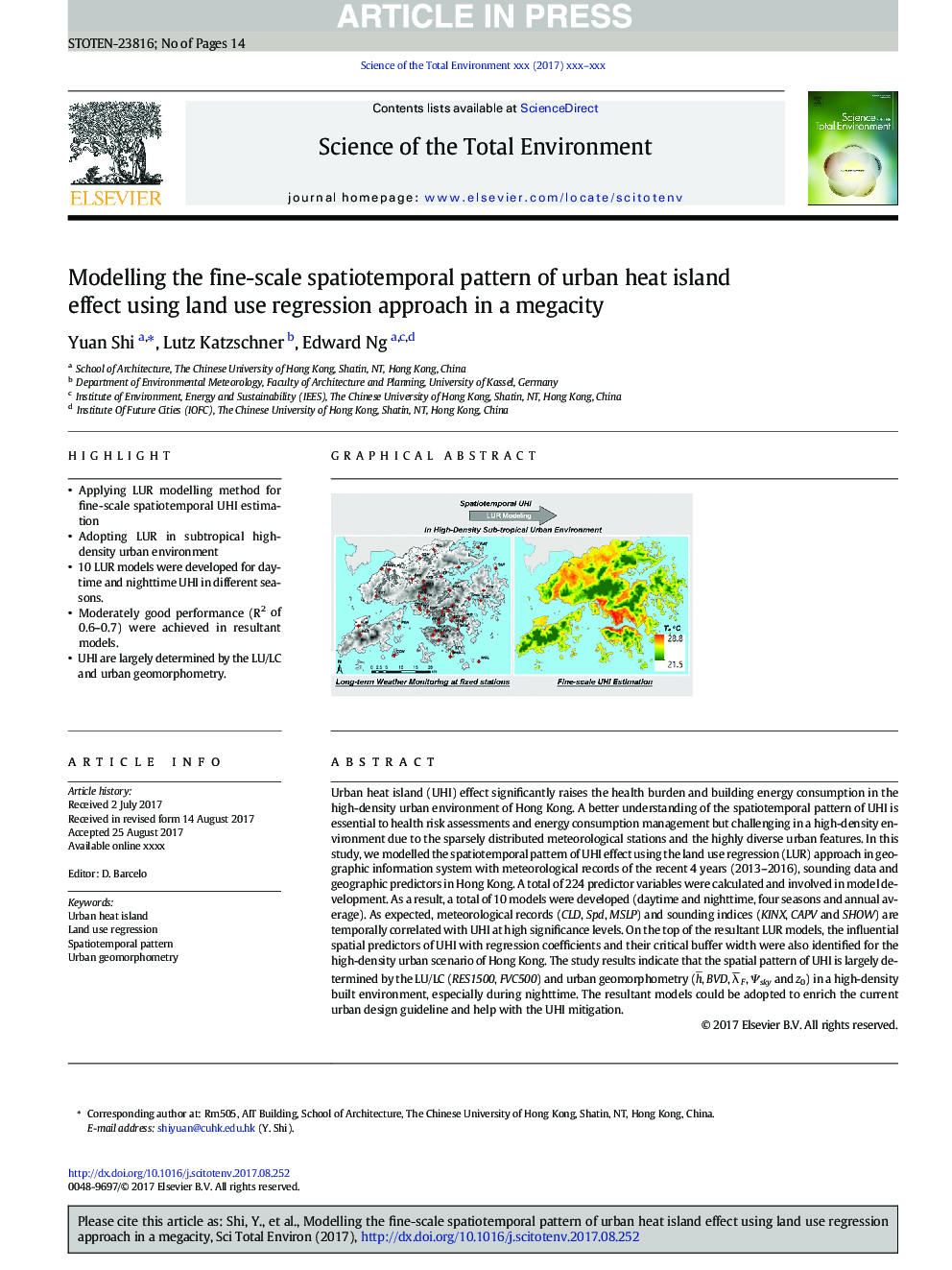 Modelling the fine-scale spatiotemporal pattern of urban heat island effect using land use regression approach in a megacity