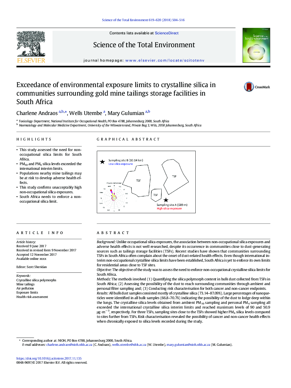 Exceedance of environmental exposure limits to crystalline silica in communities surrounding gold mine tailings storage facilities in South Africa