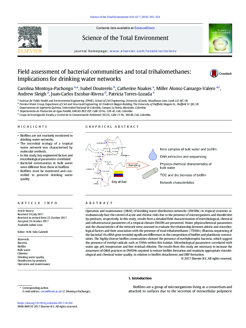 Field assessment of bacterial communities and total trihalomethanes: Implications for drinking water networks