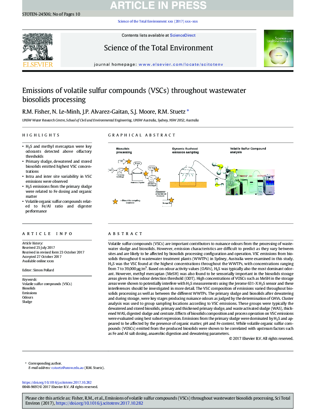 Emissions of volatile sulfur compounds (VSCs) throughout wastewater biosolids processing