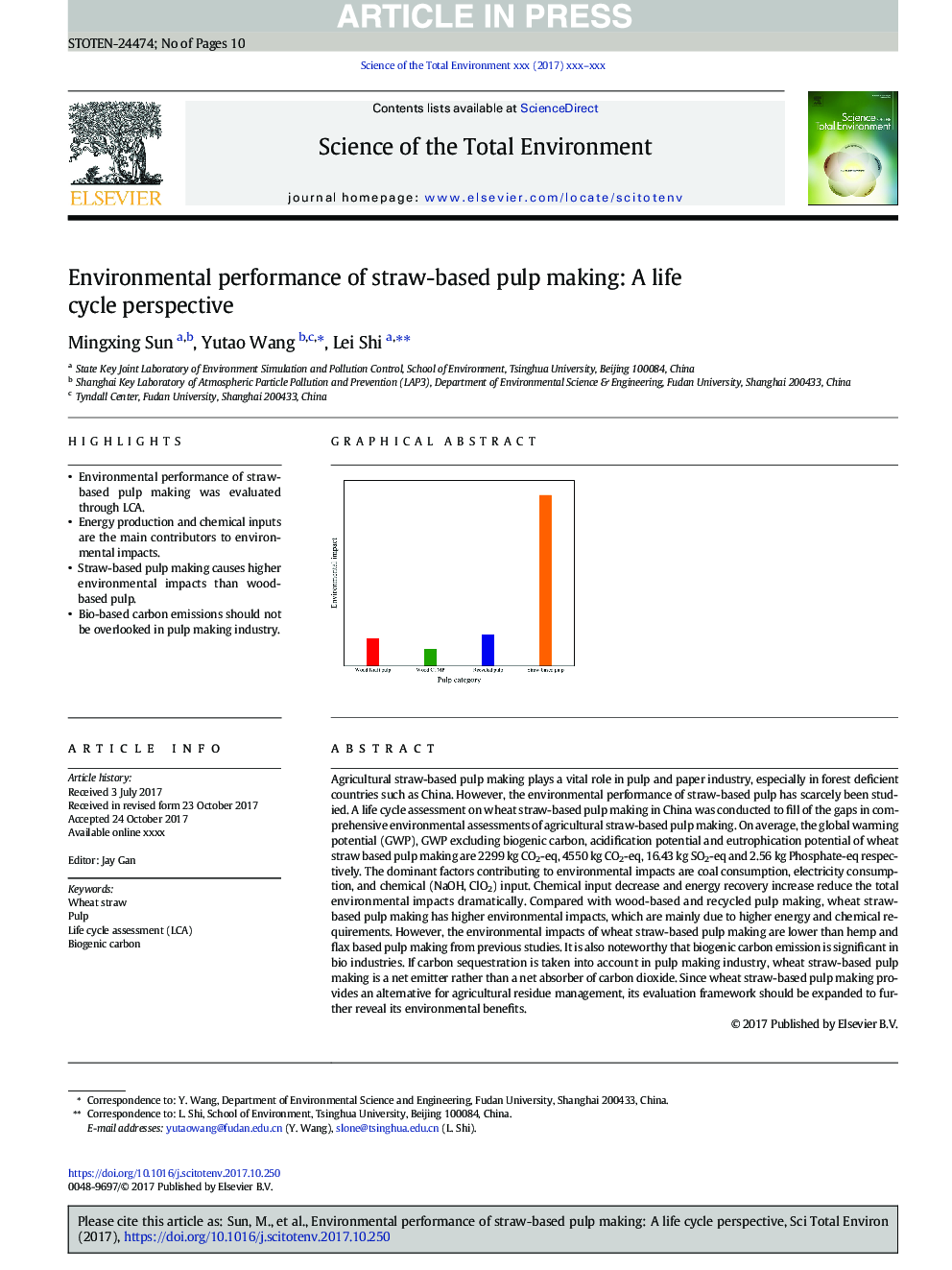 Environmental performance of straw-based pulp making: A life cycle perspective