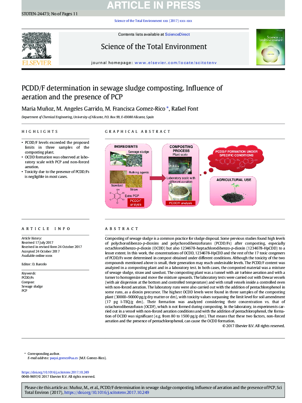 PCDD/F determination in sewage sludge composting. Influence of aeration and the presence of PCP