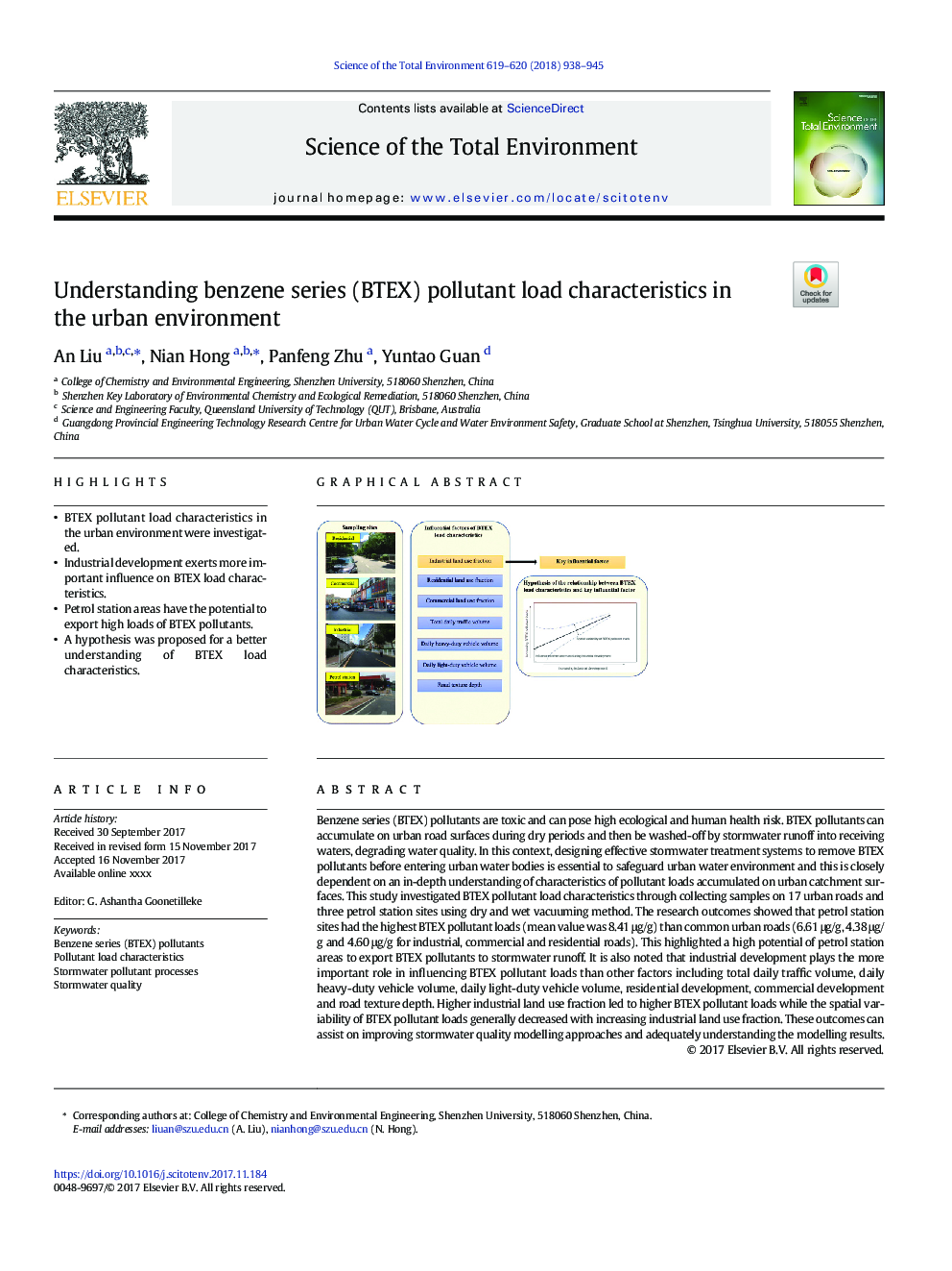 Understanding benzene series (BTEX) pollutant load characteristics in the urban environment