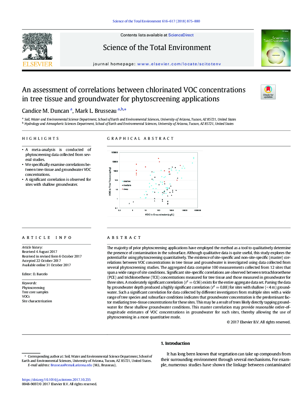 An assessment of correlations between chlorinated VOC concentrations in tree tissue and groundwater for phytoscreening applications