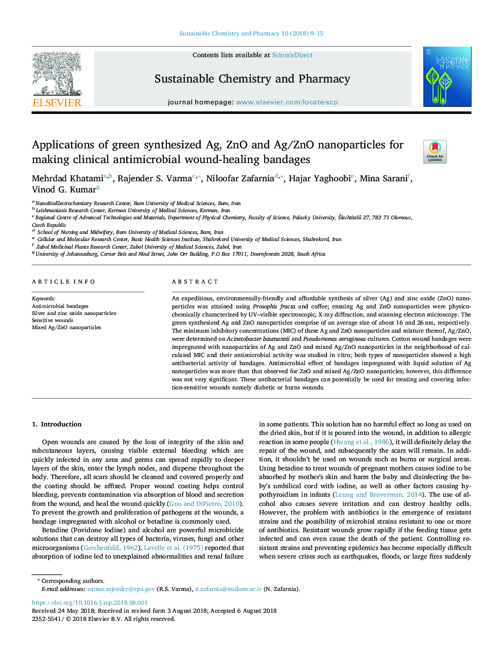 Applications of green synthesized Ag, ZnO and Ag/ZnO nanoparticles for making clinical antimicrobial wound-healing bandages