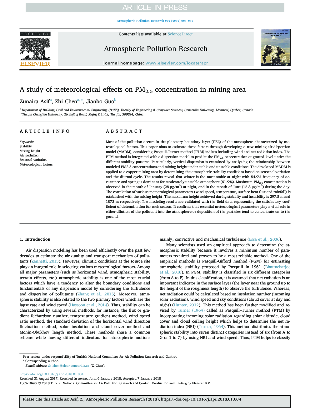 A study of meteorological effects on PM2.5 concentration in mining area