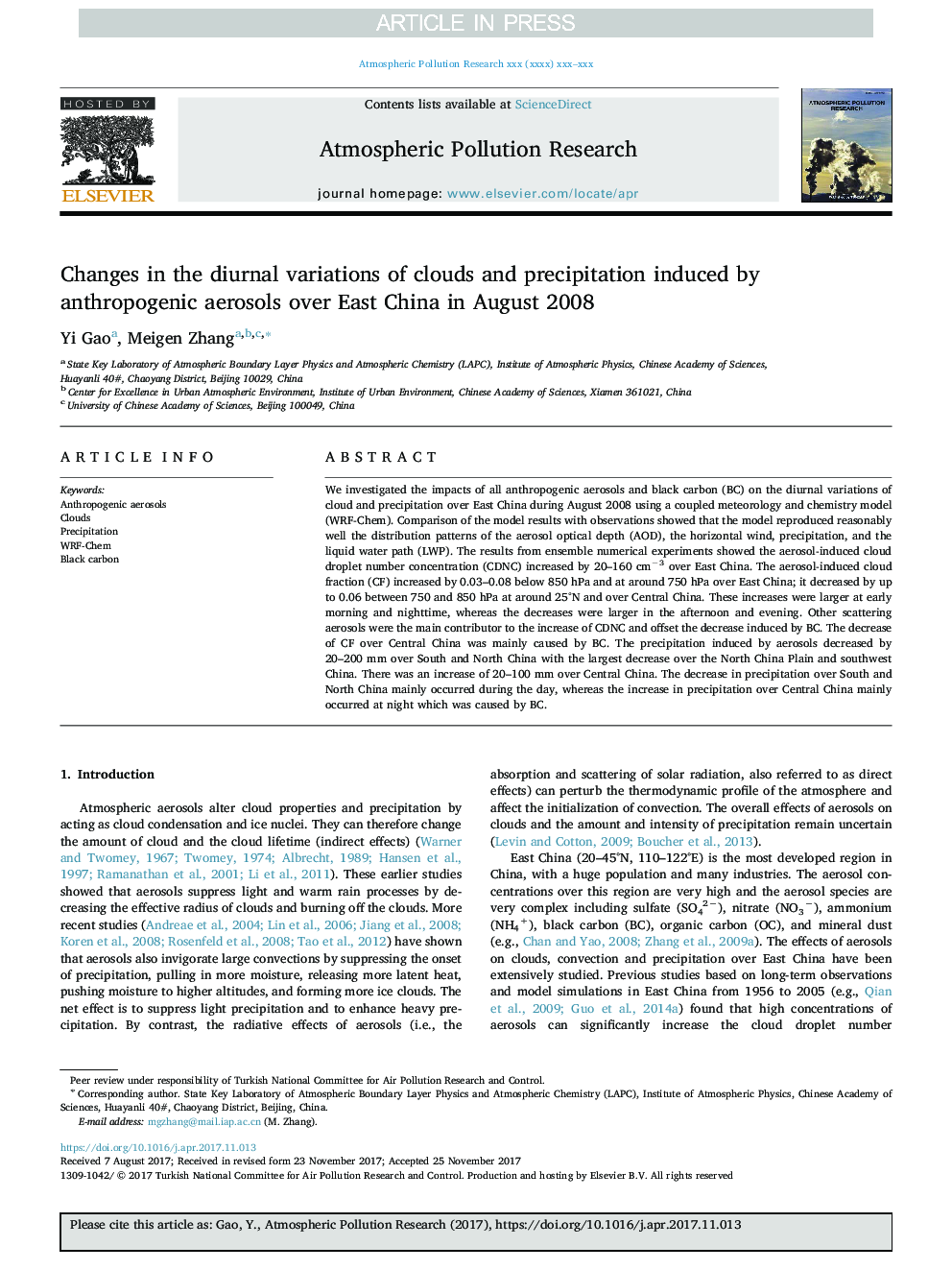 Changes in the diurnal variations of clouds and precipitation induced by anthropogenic aerosols over East China in August 2008