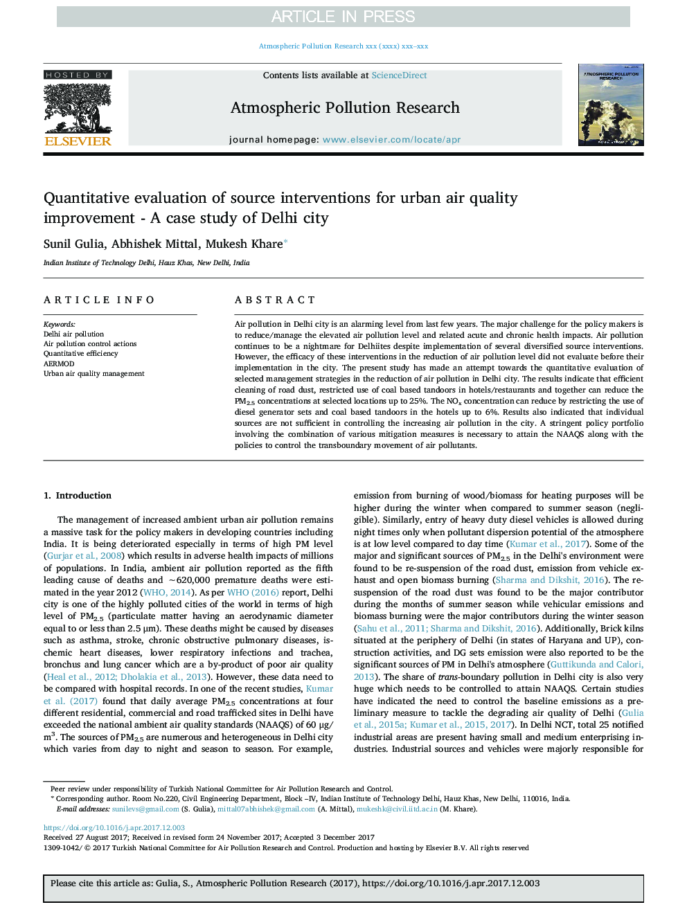 Quantitative evaluation of source interventions for urban air quality improvement - A case study of Delhi city