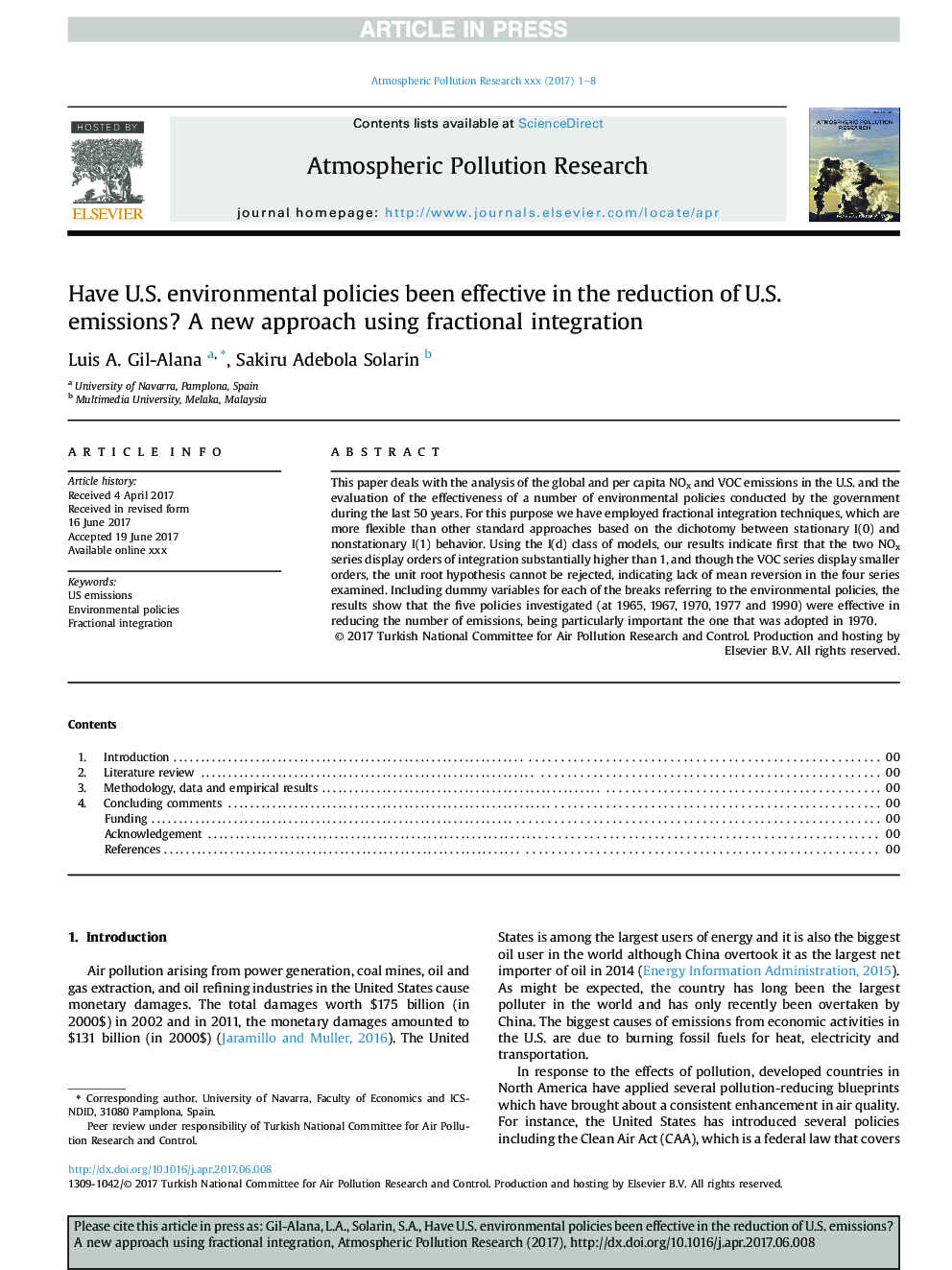 Have U.S. environmental policies been effective in the reduction of U.S. emissions? A new approach using fractional integration