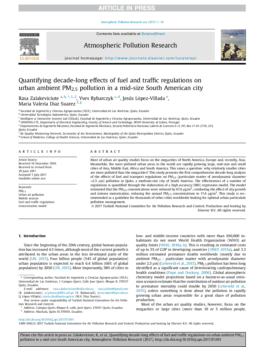 Quantifying decade-long effects of fuel and traffic regulations on urban ambient PM2.5 pollution in a mid-size South American city