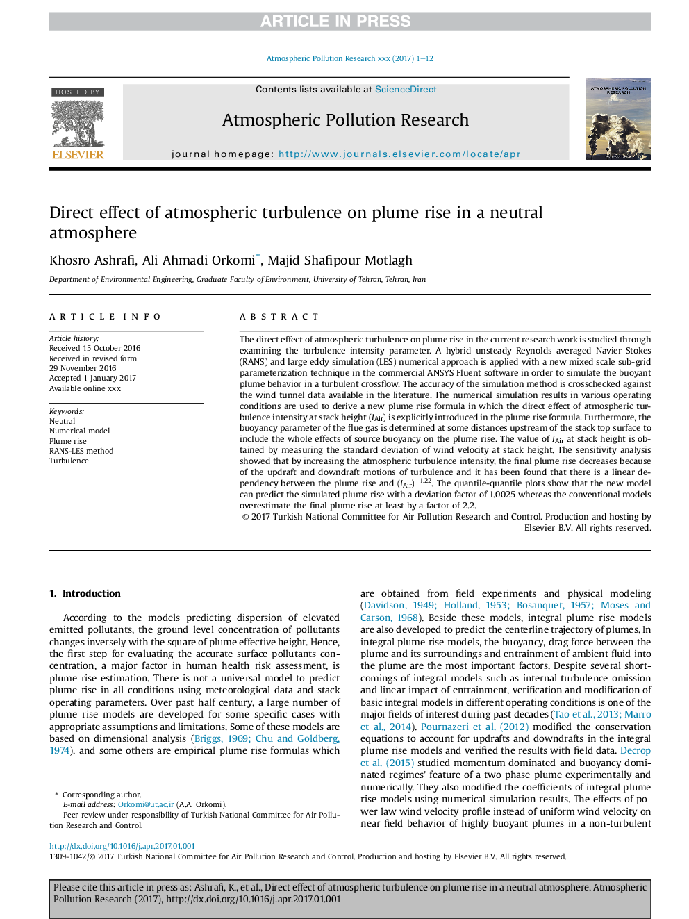 Direct effect of atmospheric turbulence on plume rise in a neutral atmosphere