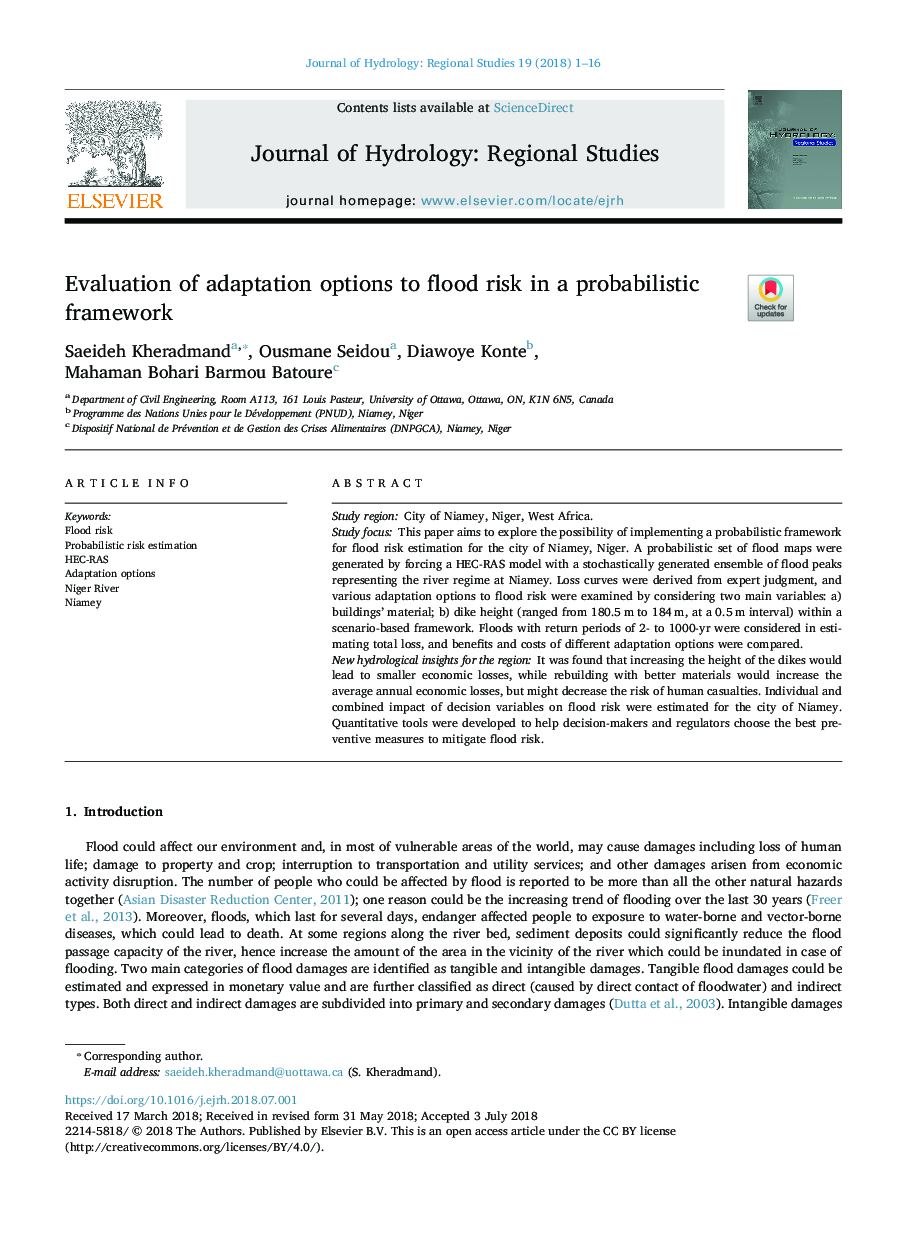 Evaluation of adaptation options to flood risk in a probabilistic framework