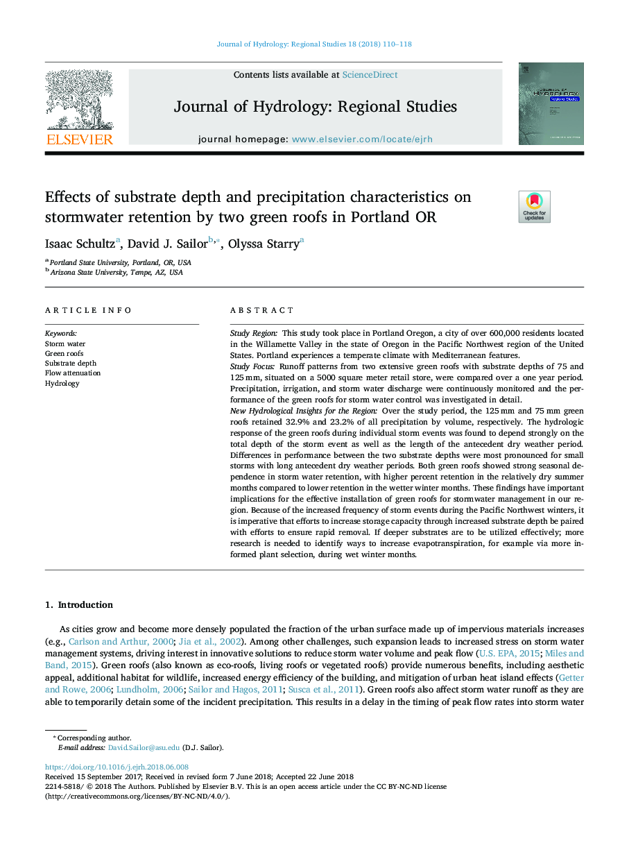 Effects of substrate depth and precipitation characteristics on stormwater retention by two green roofs in Portland OR