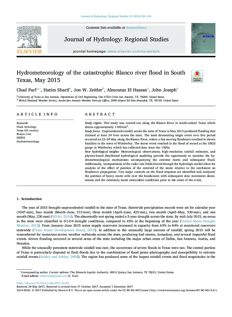 Hydrometeorology of the catastrophic Blanco river flood in South Texas, May 2015