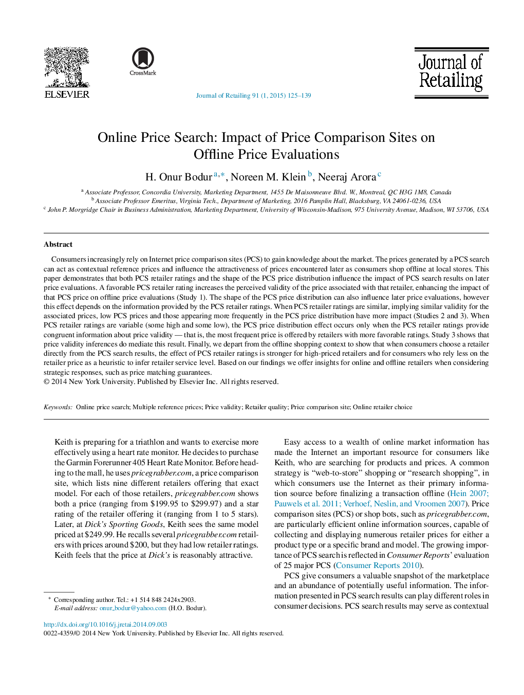 Online Price Search: Impact of Price Comparison Sites on Offline Price Evaluations