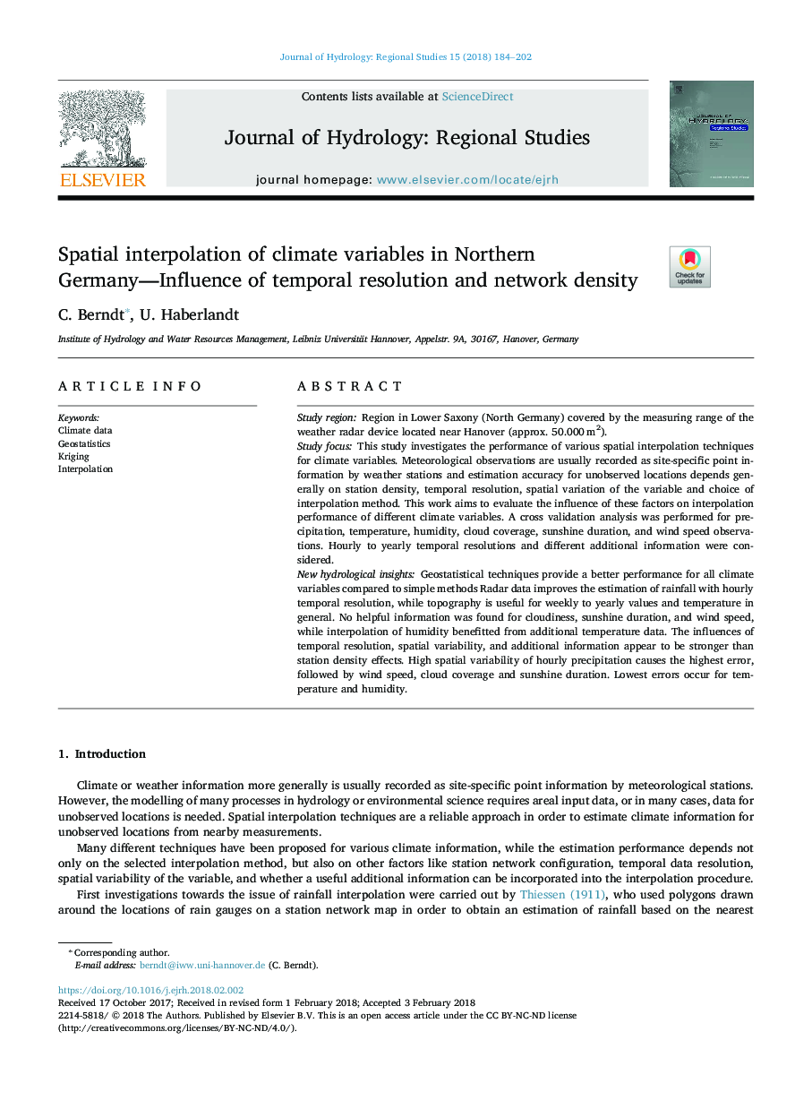 Spatial interpolation of climate variables in Northern Germany-Influence of temporal resolution and network density