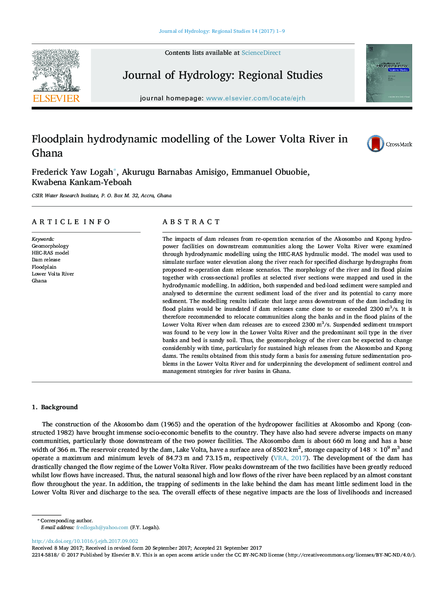 Floodplain hydrodynamic modelling of the Lower Volta River in Ghana