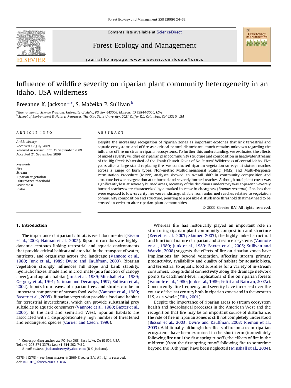 Influence of wildfire severity on riparian plant community heterogeneity in an Idaho, USA wilderness