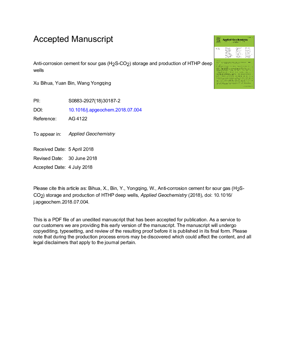 Anti-corrosion cement for sour gas (H2S-CO2) storage and production of HTHP deep wells