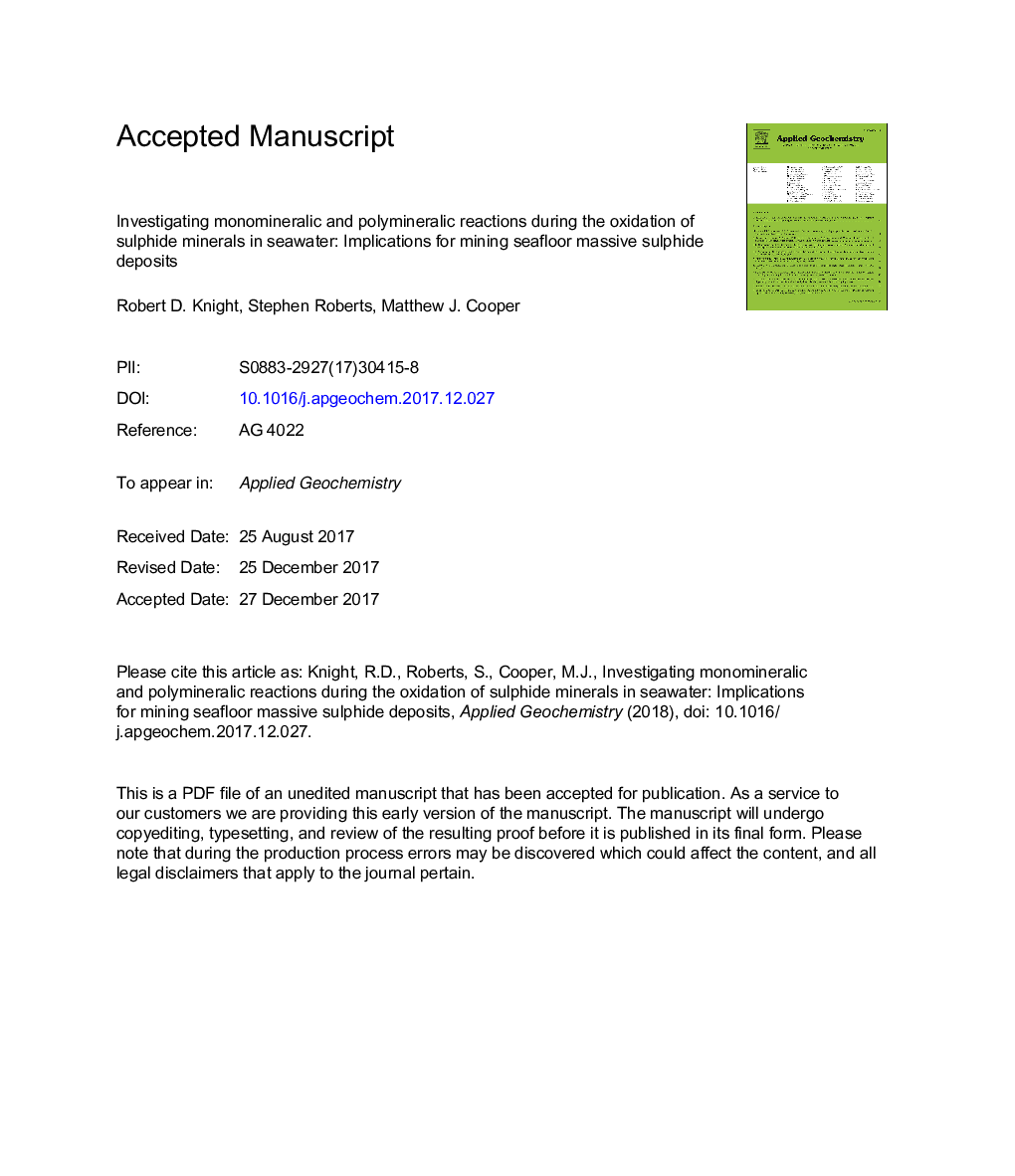 Investigating monomineralic and polymineralic reactions during the oxidation of sulphide minerals in seawater: Implications for mining seafloor massive sulphide deposits