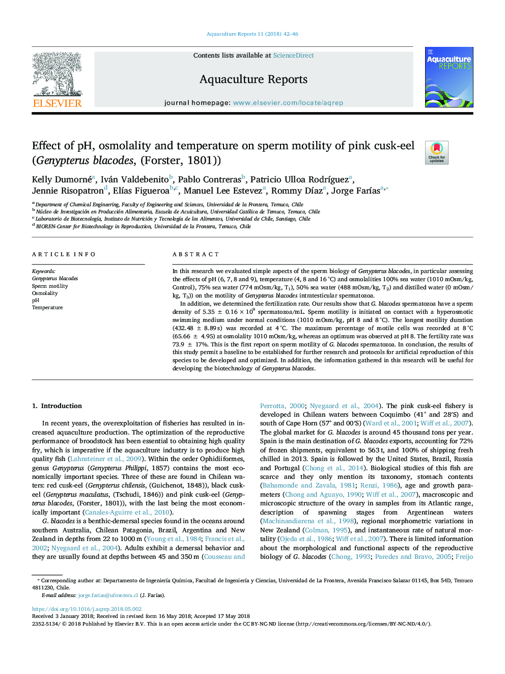 Effect of pH, osmolality and temperature on sperm motility of pink cusk-eel (Genypterus blacodes, (Forster, 1801))