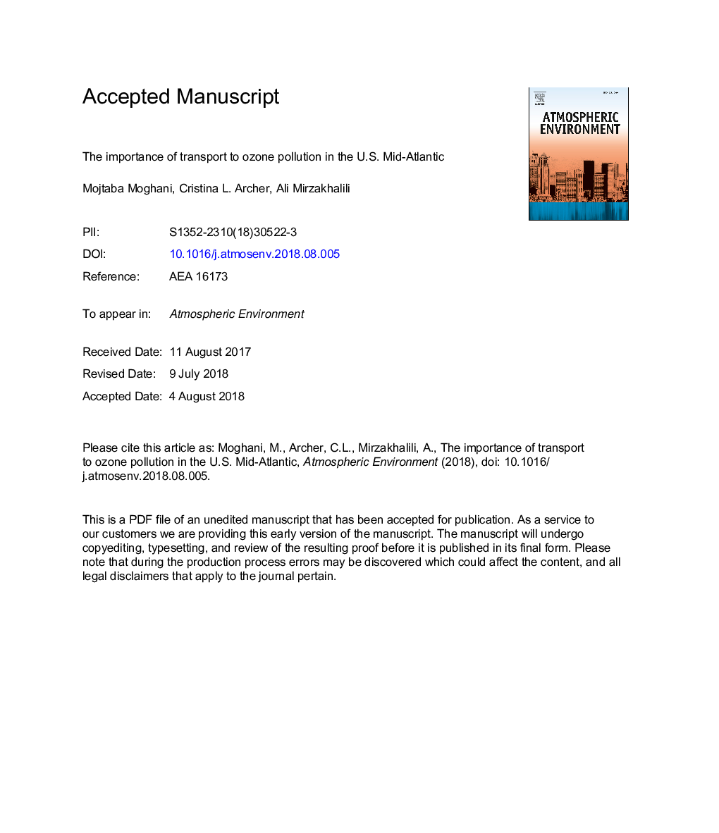 The importance of transport to ozone pollution in the U.S. Mid-Atlantic